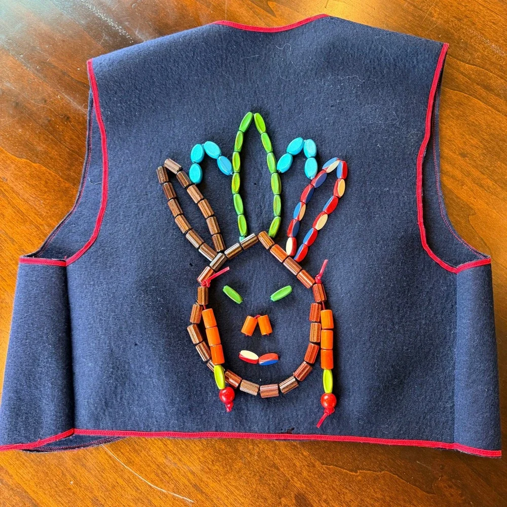 Vintage Camp‎ Fire Girls Wool Felt Vest Navy Blue Beaded Patches Pins NGA Scout